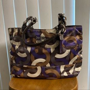 Purple, Brown, and Cream Patterned Coach Bag